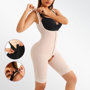 beige Full Body Shaper For Women Slimming Tummy Control Shapewear shoulder strap details