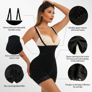 black tummy control compression shapewear for women slimming butt lifter shaper details