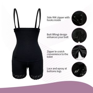 tummy control compression shapewear for women slimming butt lifter shaper black shoulder strap