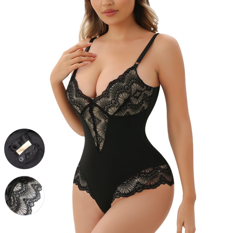 Black Lace Body Shaper Sexy Bodysuit Women Backless Waist Trainer Front