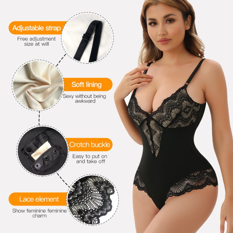 Black Lace Body Shaper Sexy Bodysuit Women Backless Waist Trainer Front