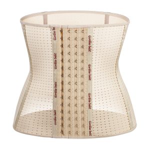 Beige 4-Layer Hook Waist Trainer with 9 Anti-Roll Steel Ribs