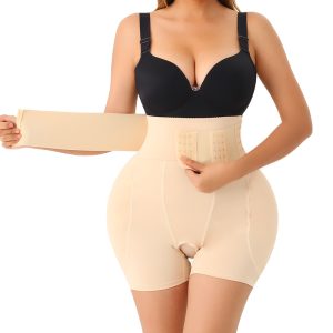 Beige Adjustable Butt Lift Underwear with Hip Enhancing Sponge Pads Strapy Show