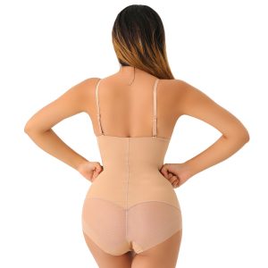 Beige Underwire Bra Shapewear Bodysuit with Double Layer Control Black Show