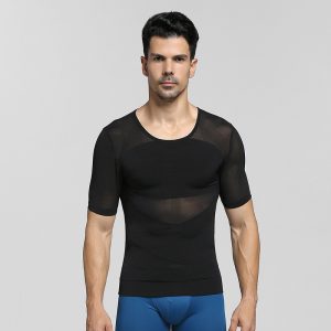 Black Men's Body Shaping T-Shirt with Breathable Mesh