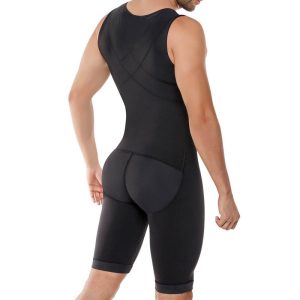 Black Men's Full Body High-Elastic Mesh Shapewear with Back Cross Back Show