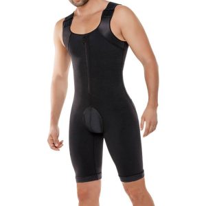 Black Men's Full Body High-Elastic Mesh Shapewear with Back Cross Model Show