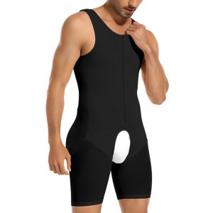 Black Men's High-Elastic Mesh Full Body Shapewear with Zipper Site View