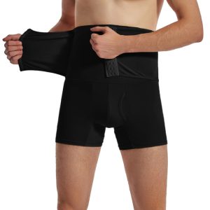 Black Men's High-Waist Shaping Shorts with Hip Pads Waist Show