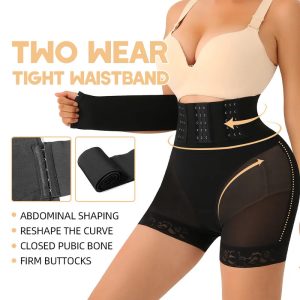 Black Lace Butt Lifter 2 In 1 Bandage Wrap Waist Trainer Women View Front