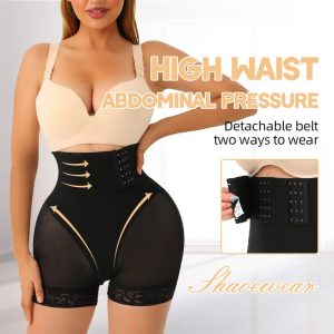 Black Lace Butt Lifter 2 In 1 Bandage Wrap Waist Trainer Women View Front