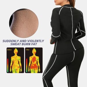 Blue Women Sauna Jacket And Suit Long Sleeve Workout Body Shaper View Behind