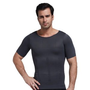 Gray Mens Bodyshaper Seamless Shirt Tummy Control Slimmer Undershirt View Front