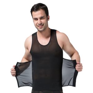 Black Workout Corset Waist Trainer Mesh 3 Rows Hooks Men Body Shaper Front