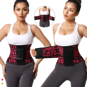 Red Sweat Waist Trainer For Women Trimmer Shaper Zipper Belly Belt View Front