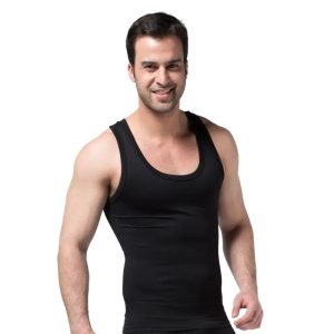 Black Seamless I-shaped Vest Men Ultra Sweat Slim Body Shaper View Front