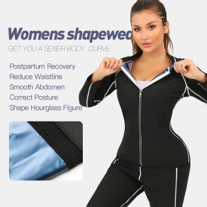 Blue Women Sauna Jacket And Suit Long Sleeve Workout Body Shaper View Front