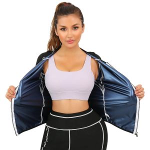 Blue Women Sauna Jacket And Suit Long Sleeve Workout Body Shaper View Front