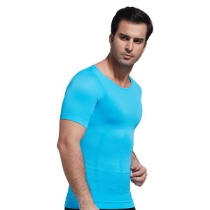 Light Blue Mens Bodyshaper Seamless Shirt Tummy Control Slimmer Undershirt View Front