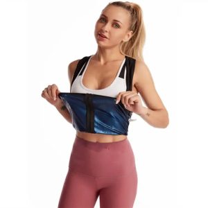 Combinaison de sauna bleu sans manches pour femmes avec ceinture avant