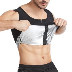 Sliver Men Sweat Waist Trainer Sauna Suit Vest Corset Front