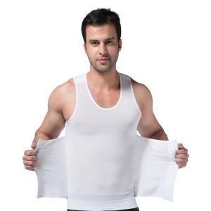 White Workout Corset Waist Trainer Mesh 3 Rows Hooks Men Body Shaper Front