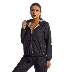 Sliver Sweat Pants Jacket Gym Workout Sweat Sauna Suits for Women View Front