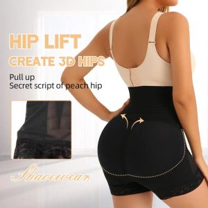 Black Lace Butt Lifter 2 In 1 Bandage Wrap Waist Trainer Women View Behind