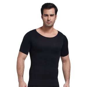 Black Mens Bodyshaper Seamless Shirt Tummy Control Slimmer Undershirt View Front