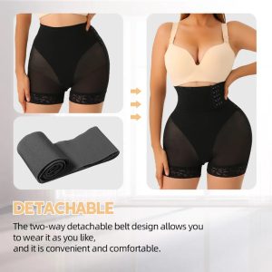 Black Lace Butt Lifter 2 In 1 Bandage Wrap Waist Trainer Women View Front