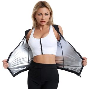 Sliver Sleeveless Fitness Sweat Sauna Suit For Women Waist Trainer Front