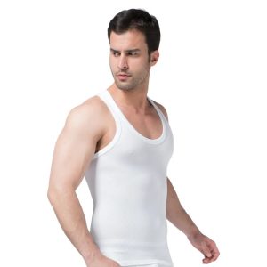 White Seamless I-shaped Vest Men Ultra Sweat Slim Body Shaper View Front