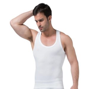 White Seamless I-shaped Vest Men Ultra Sweat Slim Body Shaper View Front