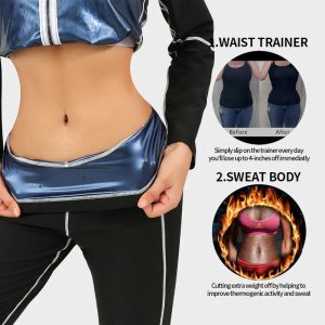 Blue Women Sauna Jacket And Suit Long Sleeve Workout Body Shaper View Front