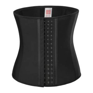 Black Faja 25 Steel Boned Waist Belly Cincher Belt Latex Waist Belt View Front