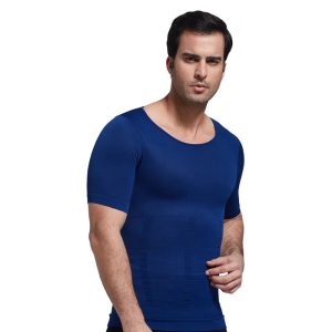 Blue Mens Bodyshaper Seamless Shirt Tummy Control Slimmer Undershirt View Front