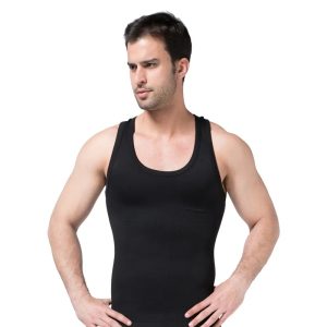 Black Seamless I-shaped Vest Men Ultra Sweat Slim Body Shaper View Front