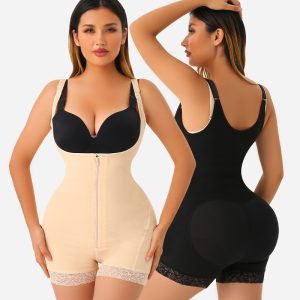 Lace-Stitched Shapewear Bodysuit with Hip Lift Design Model show