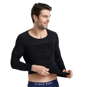 Men's Long Sleeve Shapewear T-Shirt with Ribbed Arm Shaping Model Show