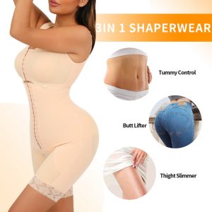 Plus Size Shapewear for Women Tummy Control Thigh Bodysuit beige back details