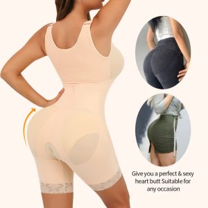 Plus Size Shapewear for Women Tummy Control Thigh Bodysuit beige details