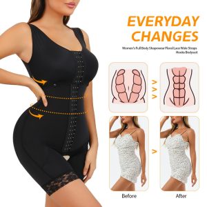 Plus Size Shapewear for Women Tummy Control Thigh Bodysuit black details