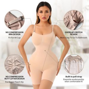 Seamless Tummy Control Bodysuit Women Open Crotch Shapewear beige frontSlimming