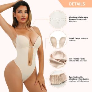 String Shapewear Bodysuit taille haute sans dos Amincissant Body Shaper beige épaule