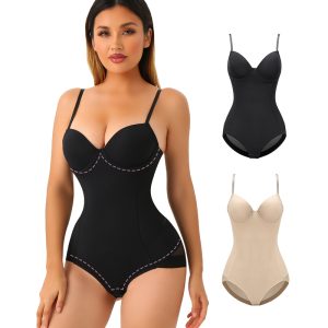 Underwire Bra Shapewear Bodysuit with Double Layer Control Model Show