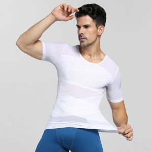 White Men's Body Shaping T-Shirt with Breathable Mesh