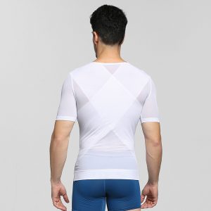 White Men's Body Shaping T-Shirt with Breathable Mesh Back Show