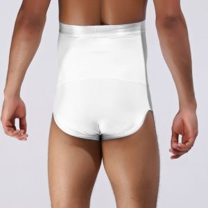 White Men's High-Waist Shaping Briefs with Double-Layer Anti-Rolling Back View