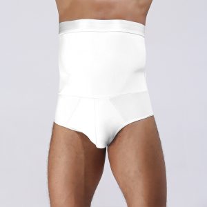 White Men's High-Waist Shaping Briefs with Double-Layer Anti-Rolling Front View