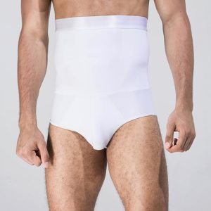 White Men's High-Waist Shaping Briefs with Double-Layer Anti-Rolling Model Display